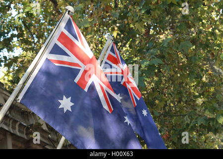 Bandiera australiana, bandiera di Australia, rovinato blue ensign, Union Jack nel cantone, a stella con sette punte, stella del Commonwealth, 1901 Foto Stock