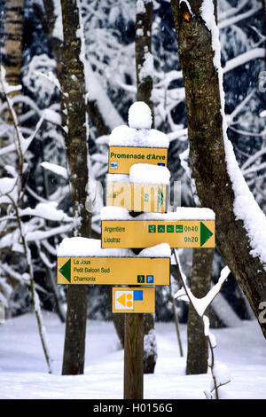 Coperte di neve la segnaletica, Francia, Chamonix Foto Stock