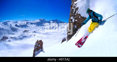 Con rifiniture in montagna innevata scenario, La Grande Motte e Grande casse in background, Francia, Savoie, Tignes Foto Stock