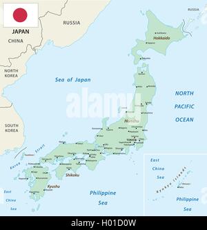 Giappone mappa con bandiera Illustrazione Vettoriale