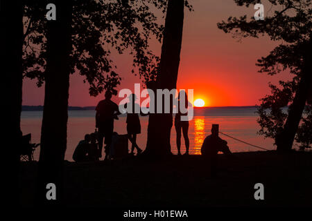 Tramonto al Mueritz, Germania, Meclemburgo-Pomerania, Meclemburgo Lake District Foto Stock