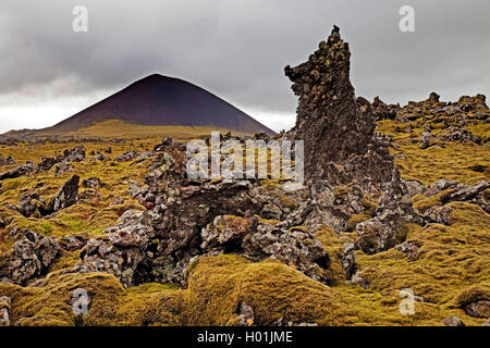 Lavae nella forma di un troll nella parte anteriore del vulcano Raudakulur, Islanda, Snaefellsnes Foto Stock