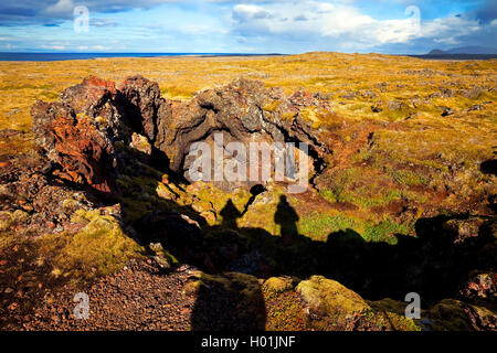 Neshraun campo di lava con cratere, Islanda, Snaefellsnes, snae Foto Stock