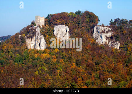 Rovine del Castello Reussenstein in autunno, GERMANIA Baden-Wuerttemberg, Svevo, Neidlingen Foto Stock