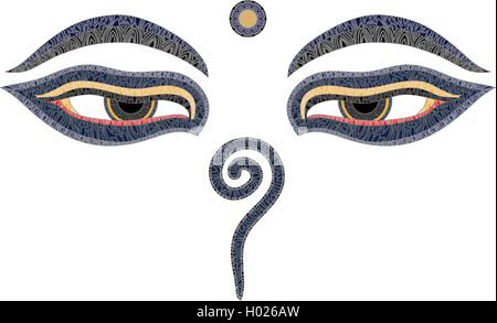 Gli occhi di Buddha, Nepal, simbolo di saggezza e illuminazione Illustrazione Vettoriale