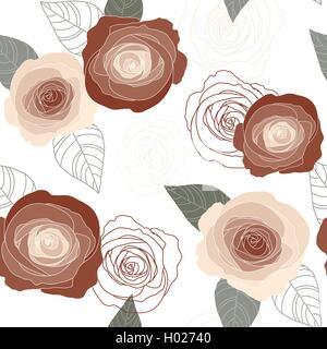 Vettore senza giunture roses pattern su sfondo bianco Illustrazione Vettoriale