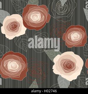 Vettore senza giunture roses pattern su sfondo verde scuro Illustrazione Vettoriale