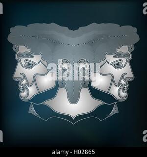 Argento gemelli ritratto, zodiac Gemini segno Illustrazione Vettoriale