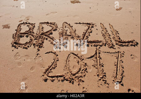 " Brasile 2017' scritto nella sabbia sulla spiaggia Foto Stock