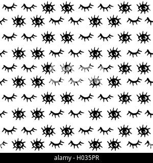 Disegnata a mano arte seamless pattern, occhio umano lo sfondo dell'illustrazione in bianco e nero. EPS10 vettore. Illustrazione Vettoriale