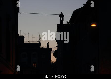 Bella strada lampade e stagliano palazzi al crepuscolo , roma, Italia, viaggi Foto Stock