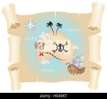 Grunge mappa pirata isolato su uno sfondo bianco Foto Stock
