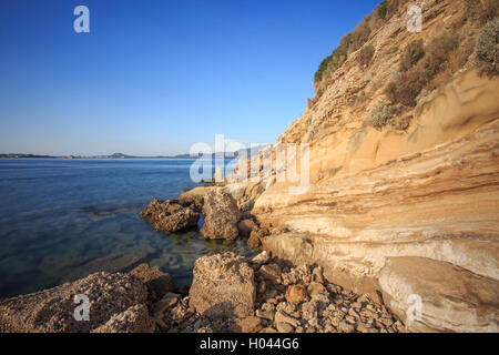 Sulla spiaggia di Marathonisi isola di Zante, Grecia. Foto Stock