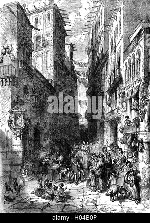 Napoli è la capitale della regione italiana Campania. Dopo la spedizione dei Mille guidata da Giuseppe Garibaldi, che culminò nel controverso assedio di Gaeta, Napoli divenne parte del Regno d'Italia nel 1861 come parte dell'unificazione italiana, finendo l'era di Borbone regola. Foto Stock