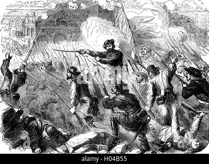 General Garibaldi a Palermo durante la spedizione dei Mille che ha avuto luogo nel 1860. Un corpo di volontari guidati da Giuseppe Garibaldi sbarcò in Sicilia per conquistare il Regno delle Due Sicilie governato dai Borboni. La spedizione è stata l'ultima conquista del territorio prima della creazione del Regno d'Italia il 17 marzo 1861. Foto Stock