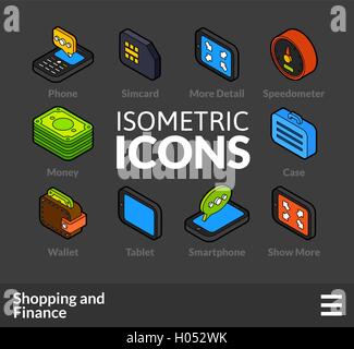 Isometrica icone outline serie 12 Illustrazione Vettoriale