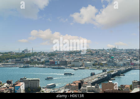 Panorama del palazzo topkapi, halic (Golden Horn), hadji moschea di Sofia Museum e sul Bosforo dalla Torre Galata. Foto Stock
