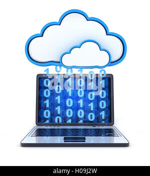 Binario di laptop e lo storage cloud (fatto in 3D rendering) Foto Stock