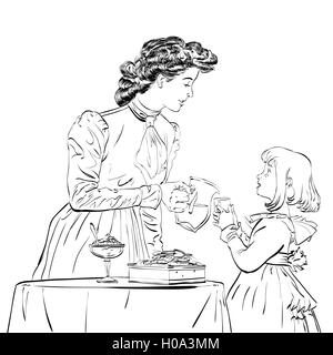 Aristocratico madre versando la figlia di un succo di frutta Illustrazione Vettoriale