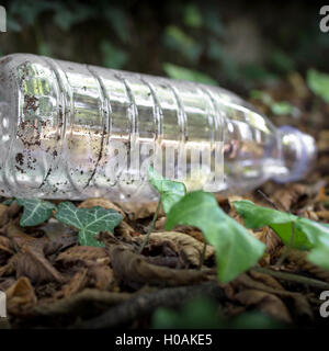 Le bottiglie di plastica gettate per terra. Messa a fuoco selettiva. Sfocati sfondo sfocato. Foto Stock