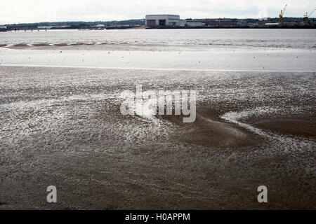 Fiume mersey velme a bassa marea Liverpool Merseyside Regno Unito Foto Stock