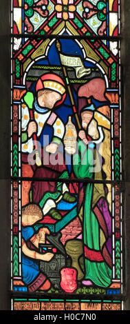 Snettisham, Norfolk, vetrate di Federico Preedy, 1861. Il re Salomone visitato dalla regina di Saba, England Regno Unito Foto Stock