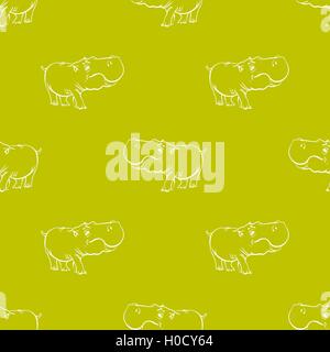 Ippopotamo Seamless Pattern di disegno Illustrazione Vettoriale