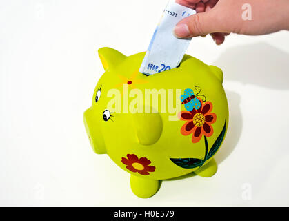 Maiale verde denaro box - salvataggio di concetto di denaro Foto Stock