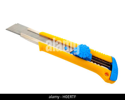 Coltello giallo isolato su sfondo bianco Foto Stock