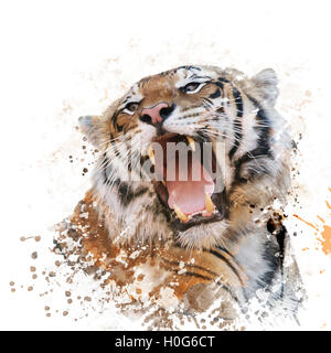 La pittura digitale della tigre ruggente Foto Stock