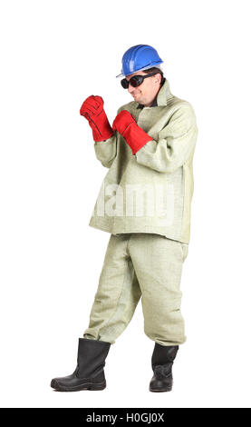 Saldatore in hard hat boxe. Foto Stock