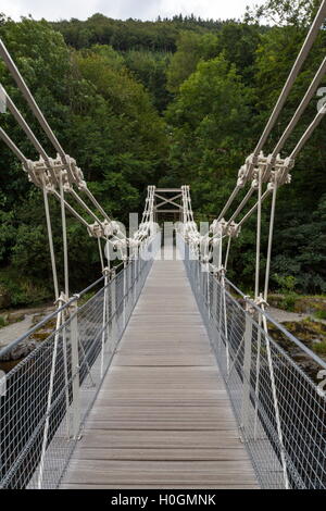 Il Ponte delle Catene ponte pedonale che attraversa il fiume Dee vicino a Llangollen Foto Stock