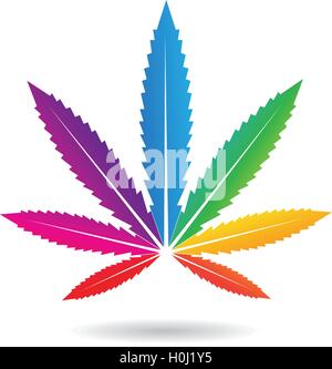Illustrazione vettoriale di una foglia di Cannabis nei colori dell'Arcobaleno isolato su bianco Illustrazione Vettoriale