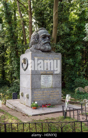 Tomba di Karl Marx, busto, il cimitero di Highgate a Londra, Inghilterra, Regno Unito Regno Unito Foto Stock
