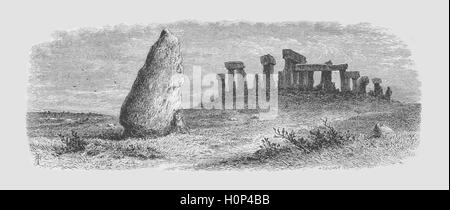 Incisione di Stonehenge, Wiltshire, Inghilterra. Stonehenge è un monumento preistorico nel Wiltshire, Inghilterra, 2 miglia (3 km a ovest di Amesbury e a 8 miglia (13 km a nord di Salisbury. Immagine reperiti da Cassell illustrato della storia universale (1893). Foto Stock