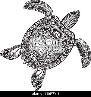 Tartaruga ornati in stile tatuaggio isolati su sfondo bianco. Illustrazione Vettoriale Illustrazione Vettoriale