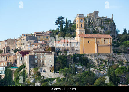 Lunga vista di Eze, Provenza, Alpi Marittime, Francia Foto Stock