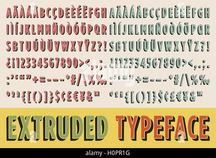 Carattere tipografico estruso in due colori e due in direzione Illustrazione Vettoriale