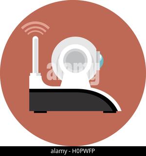 Vettore digitale white wi-fi e fotocamera web con l'icona dell'antenna, di tipo piatto. Illustrazione Vettoriale