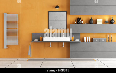 Arancione e grigio moderno bagno con lavabo,nicchia e lavabo - 3d rendering Foto Stock