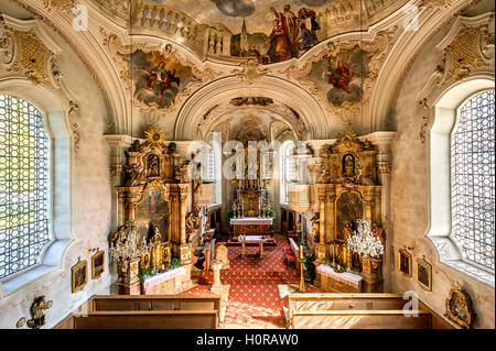 Chiesa Parrocchiale di San Margareth, interno barocco, Bayrischzell, Alta Baviera, Baviera, Germania Foto Stock