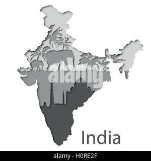 Mappa cartacea dell'India con diverse mani Illustrazione Vettoriale