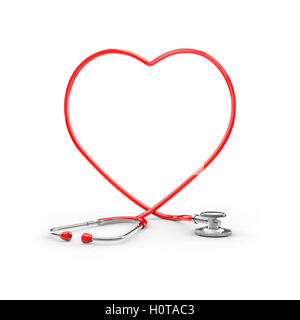 Uno stetoscopio cuore telaio / 3D illustrazione di uno stetoscopio formatura tubi forma di cuore Foto Stock
