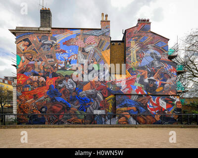 Via cavo murale raffigurante la battaglia tra Mosely il camice nere e i residenti locali il 4 ottobre 1936 Foto Stock