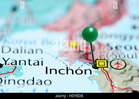 Inchon imperniata su una mappa della Corea del Sud Foto Stock