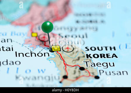 Inchon imperniata su una mappa della Corea del Sud Foto Stock