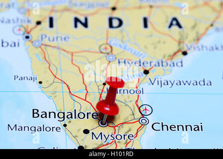 Bangalore imperniata su una mappa dell'India Foto Stock