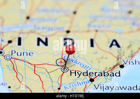 Hyderabad imperniata su una mappa dell'India Foto Stock