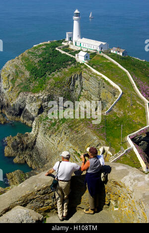 Gli amanti del birdwatching a sud pila Holyhead Foto Stock