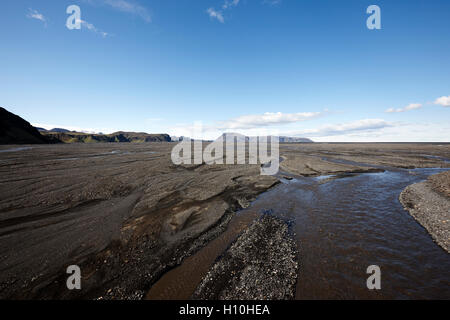 Myrdalssandur nero sabbia lavica appartamenti vicino a Vik Islanda Foto Stock